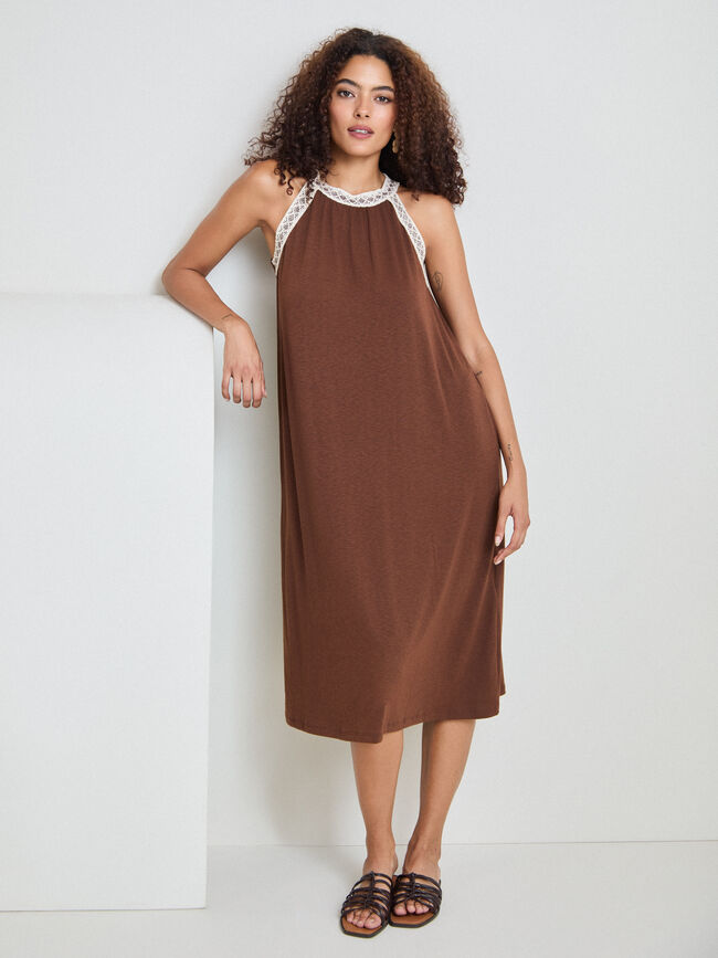 VESTIDO FLAM&Eacute; FORNITURA CUELLO Marron