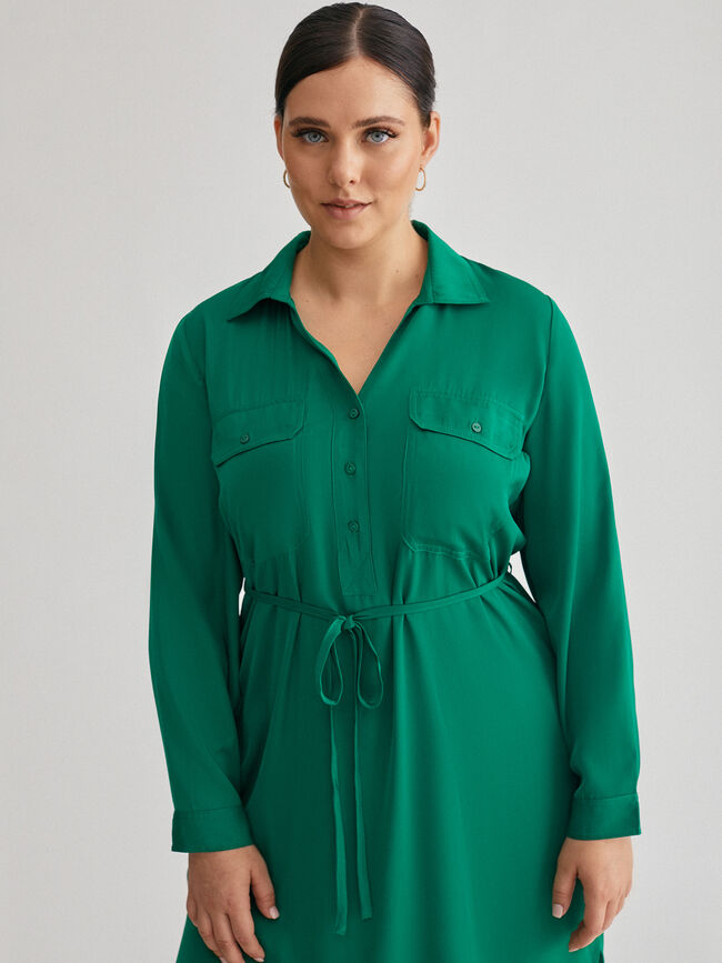 Vestido camisero satén Verde Brillante