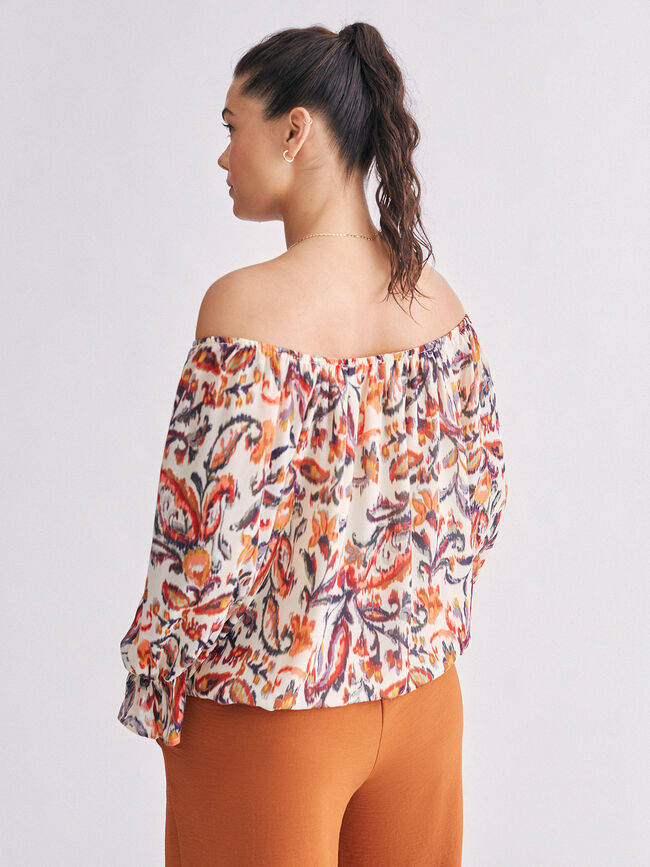 Blusa estampada manga abullonada Rojo
