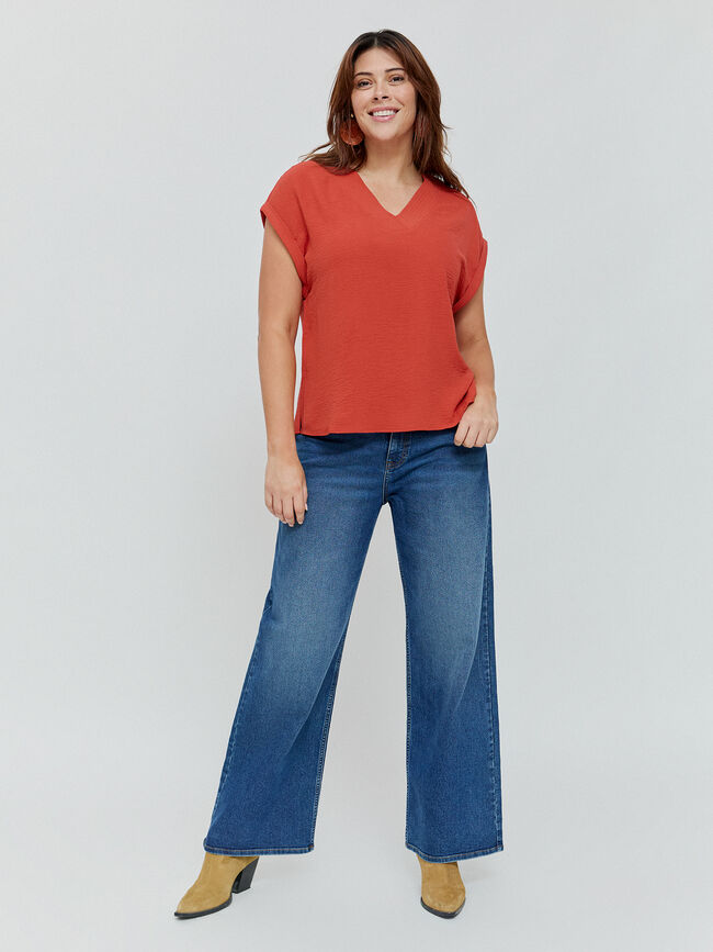 BLUSA ESCOTE PICO Teja