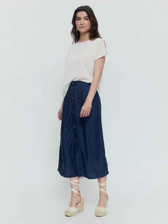 FALDA MIDI FLUIDA Azul Marino image number null