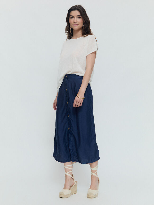 FALDA MIDI FLUIDA Azul Marino