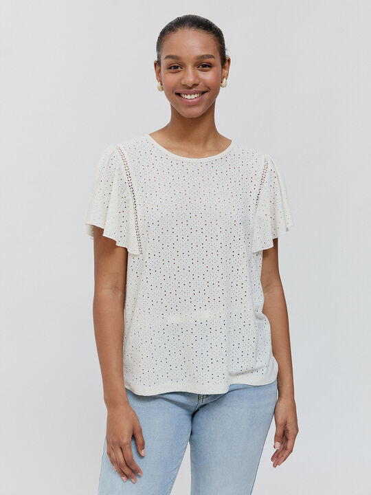 CAMISETA VOLANTE MANGA Blanco Hueso image number null