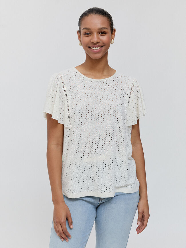 CAMISETA VOLANTE MANGA Blanco Hueso