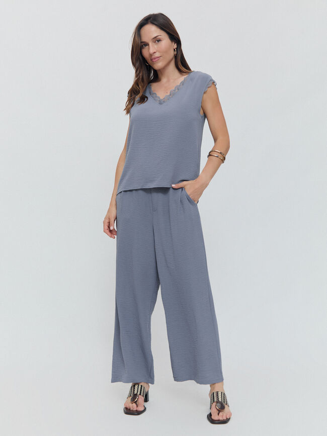 PANTALON ANCHO FLUIDO Azul Grisaceo