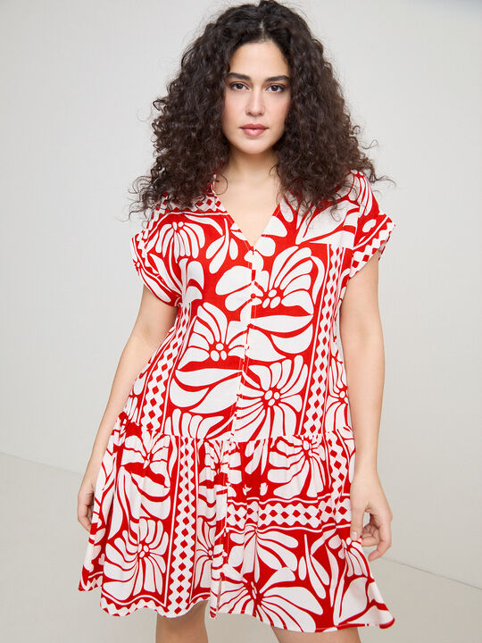 VESTIDO CORTO ESTAMPADO Rojo Flama image number null