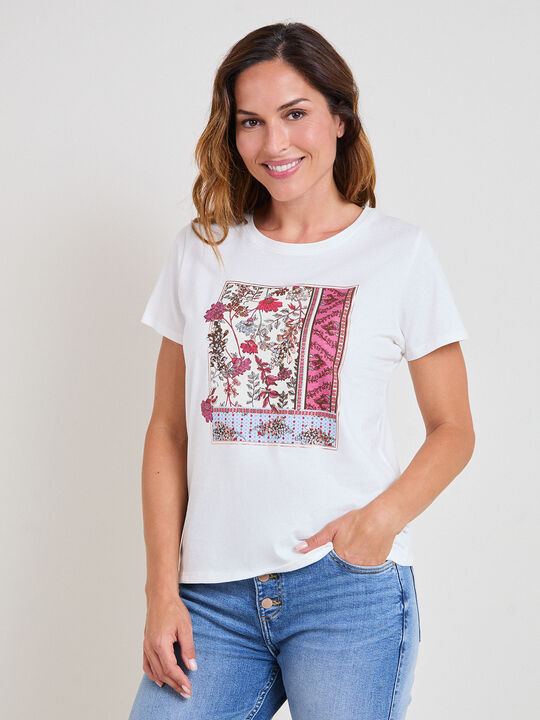 CAMISETA PATCHWORK FLORES Blanco Hueso image number null