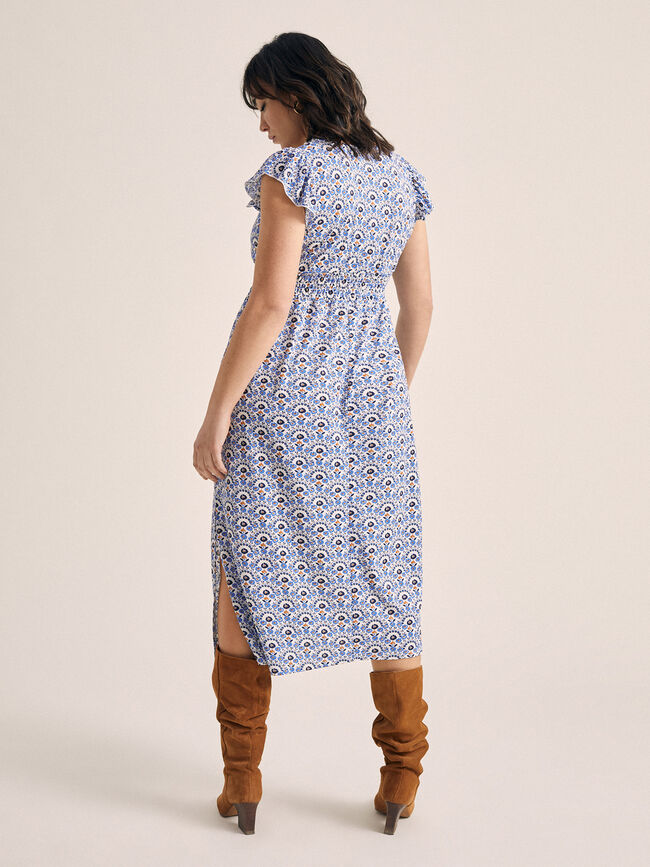 Vestido cruzado volantes en mangas Blanco Hueso
