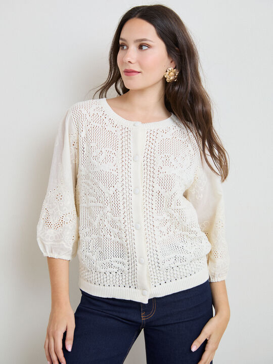 C&Aacute;RDIGAN BOTONES BIMATERIA Crudo image number null