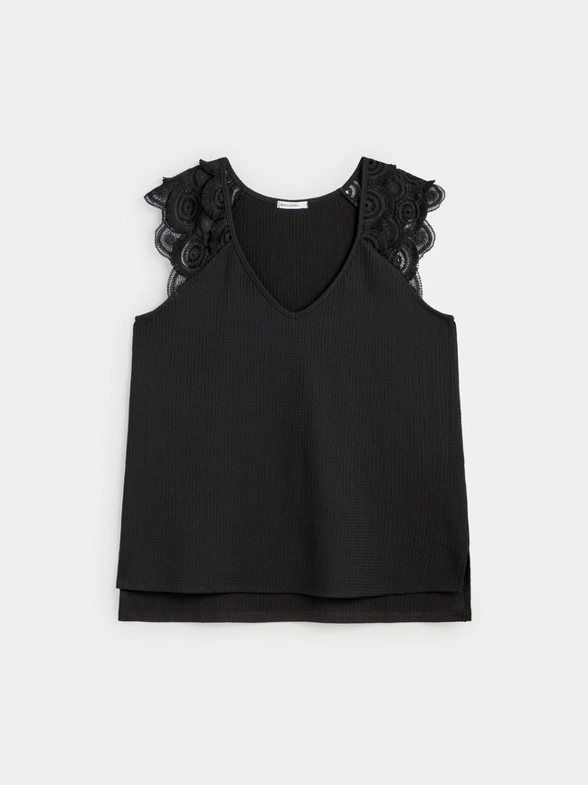 CAMISETA DETALLE MANGA Negro