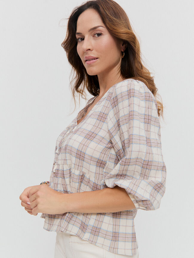 CAMISA ABLUSONADA CUADROS Crudo