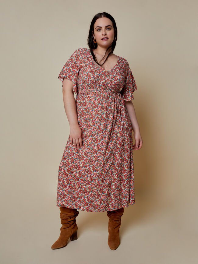 Vestido cruzado estampado Coral