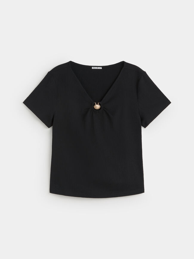 CAMISETA  APLIQUE CONCHA Negro