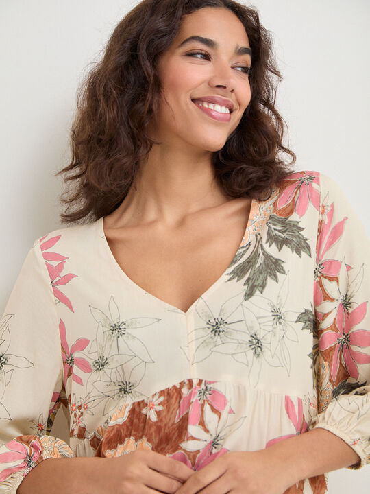 VESTIDO VISCOSA ESTAMPADO Crudo image number null