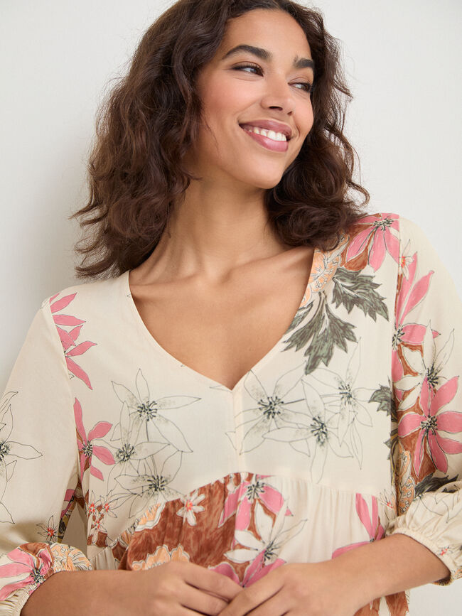 VESTIDO VISCOSA ESTAMPADO Crudo