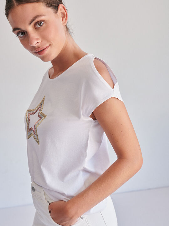 CAMISETA LENTEJUELAS ABERUTRAS Blanco Optico image number null