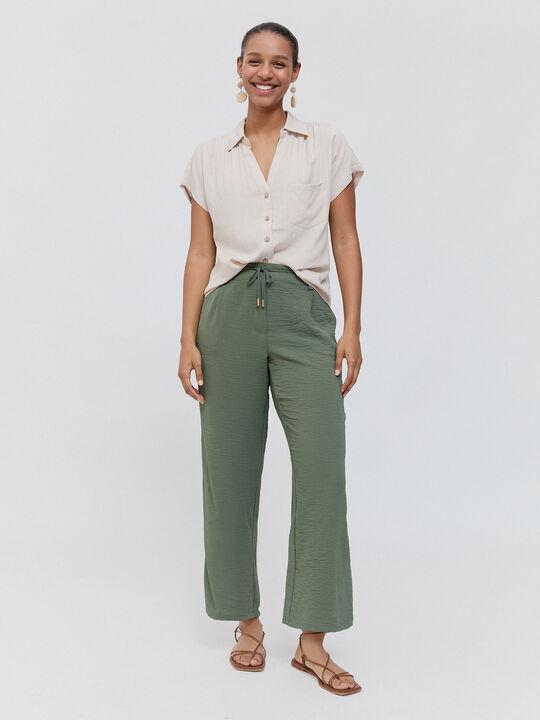 PANTALON ANCHO FLUIDO Verde oscuro image number null