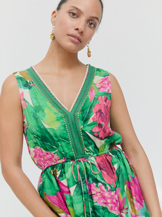 VESTIDO LARGO ESTAMPADO Verde image number null