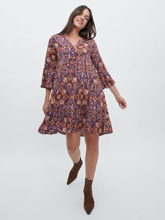 VESTIDO ESTAMPADO VUELO Violeta vintage image number null