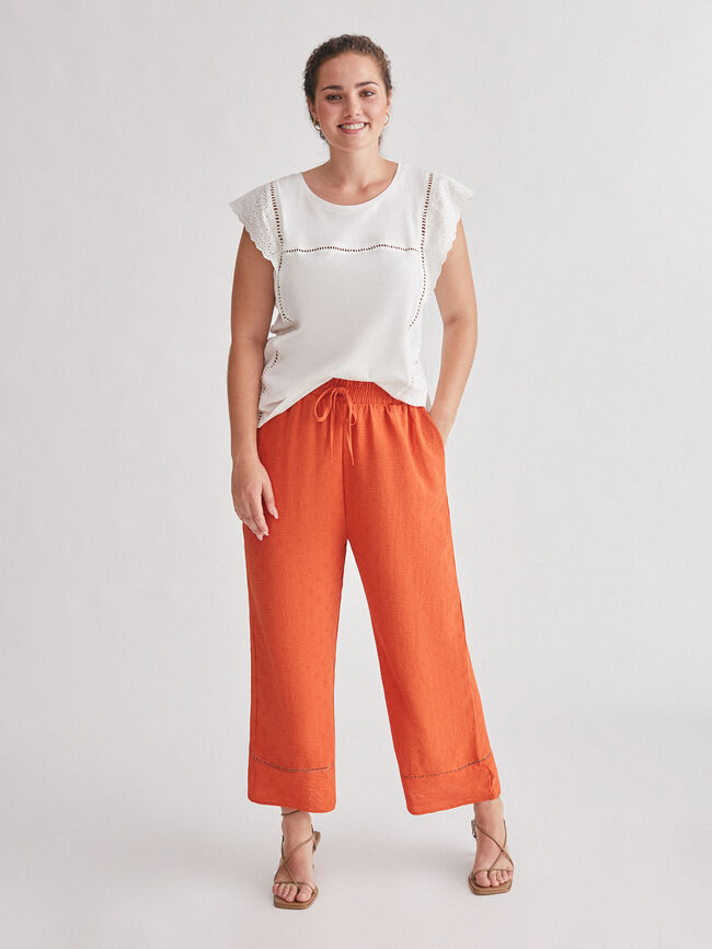 Pantalón jacquard topos Naranja quemado