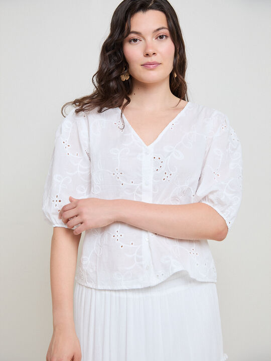 BLUSA TROQUELADA ABULLONADA Blanco Optico image number null