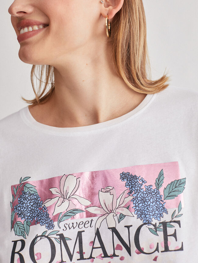 Camiseta manga corta con mensaje foil Blanco Optico
