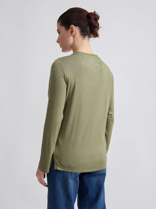 CAMISETA CUELLO BRILLO Kaki image number null