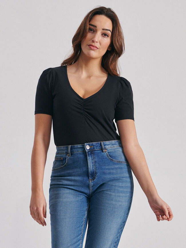 Camiseta manga corta farol cuello redond Negro