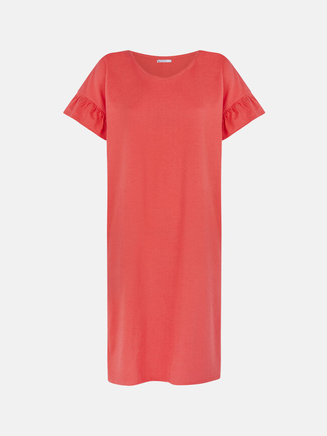 vestido volante en mangas 100% algodón Coral