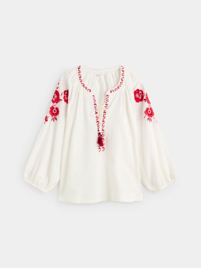 Blusa bordada algodón Blanco Hueso