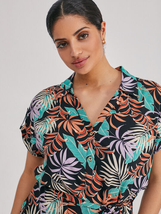 Vestido camisero estampado naranja barro image number null