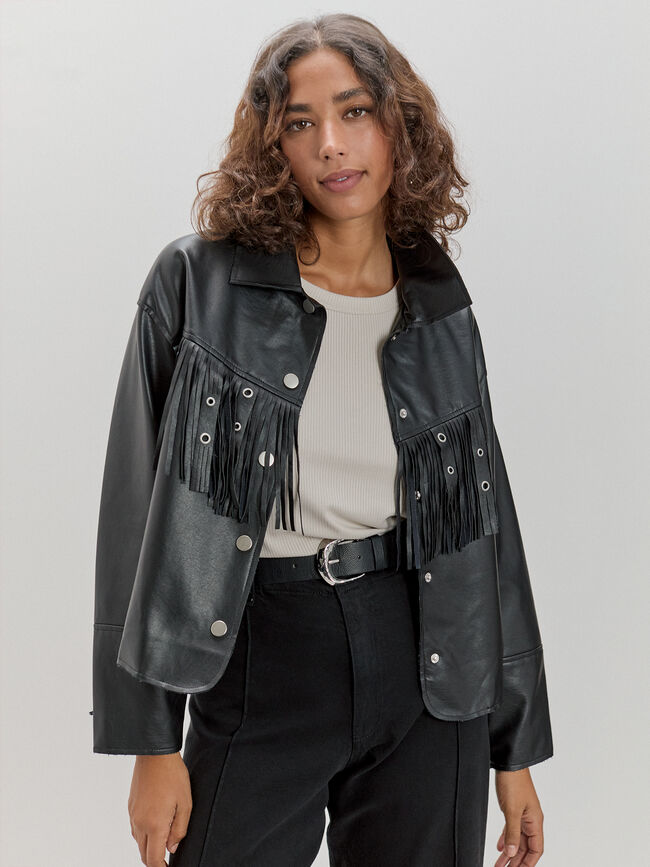 CHAQUETA FLUIDA FLECOS Negro