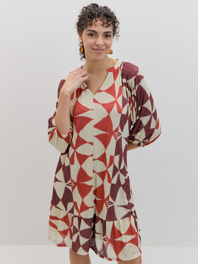 VESTIDO MANGA ABULLONADA Estampado 1