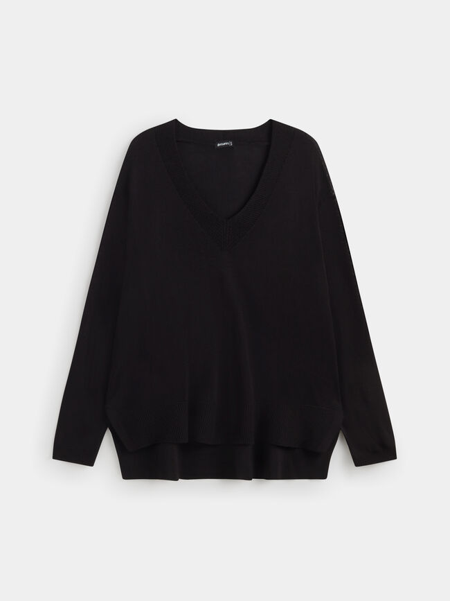 Jersey nervio cuello pico Negro