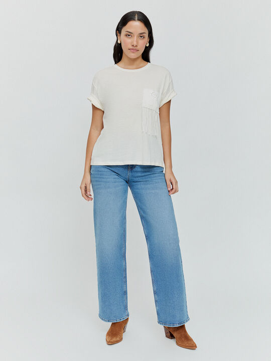 CAMISETA BOLSILLO CROCHET BLANCO ROTO image number null