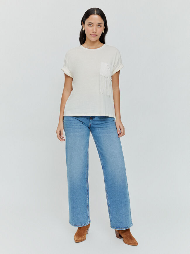 CAMISETA BOLSILLO CROCHET BLANCO ROTO