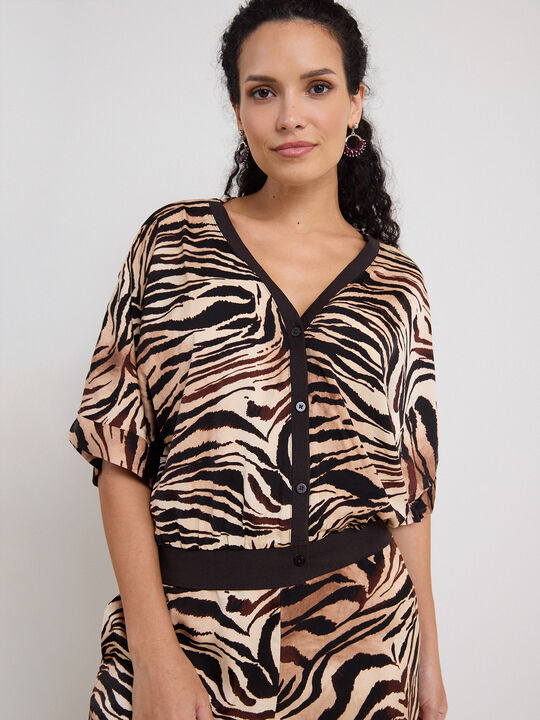 CHAQUETA FLUIDA ESTAMPADA Camel image number null