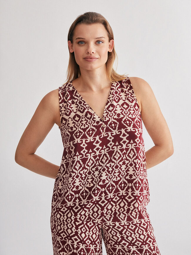 Blusa sin mangas estampado étnico Crudo