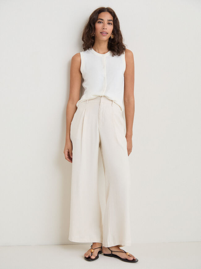 PANTAL&Oacute;N ANCHO PINZAS Beige