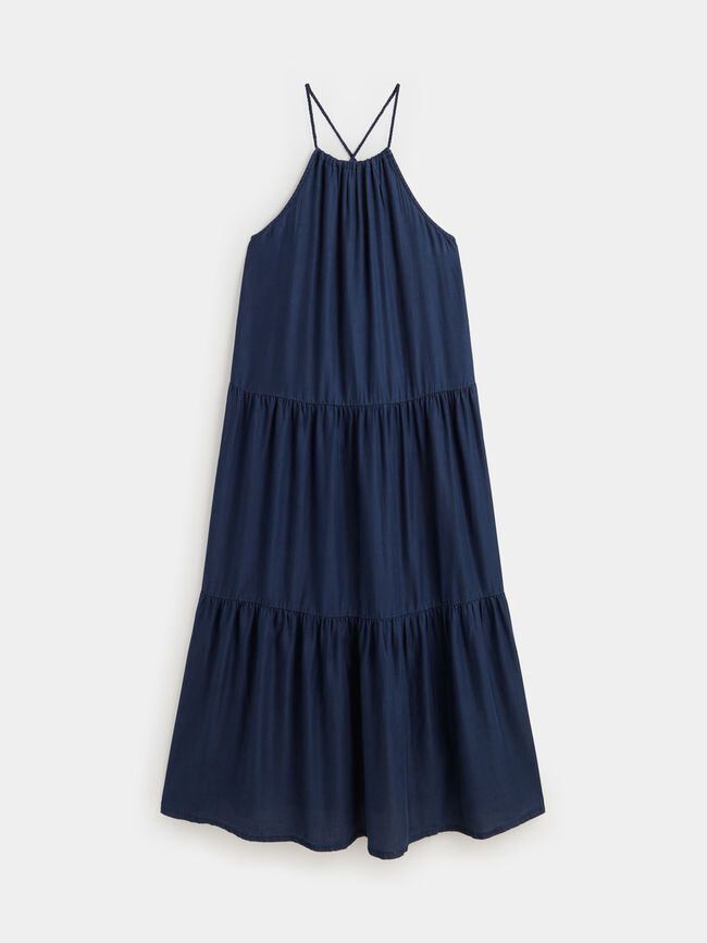 VESTIDO LARGO VOLANTES Azul Marino