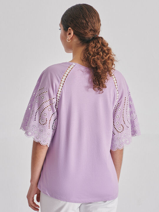 camiseta mangas bordado suizo Malva Claro image number null