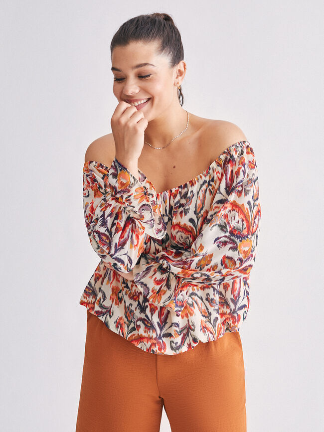 Blusa estampada manga abullonada Rojo