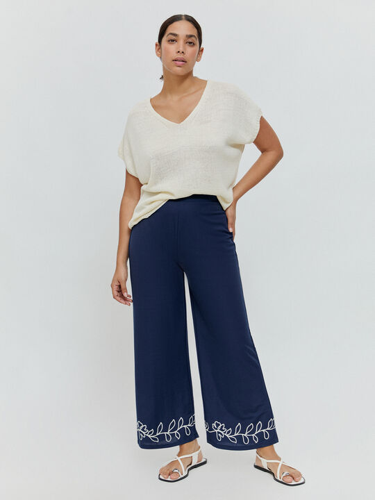 PANTALON FLORES Azul Marino image number null