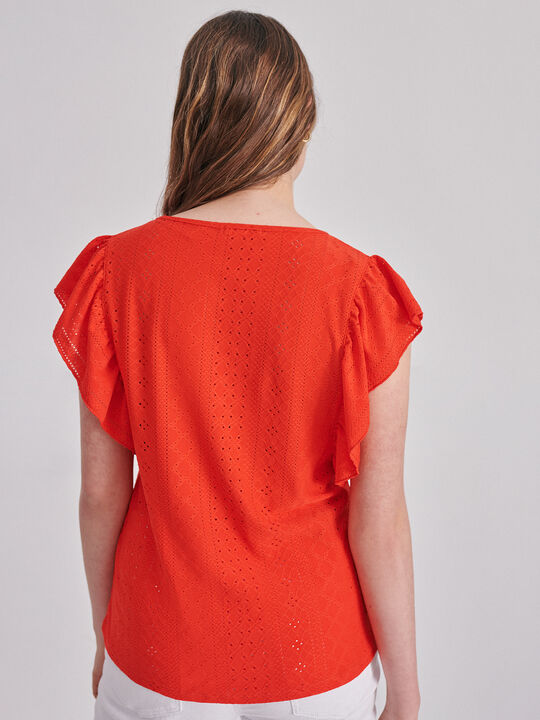 CAMISETA CUELLO PICO naranja coral image number null