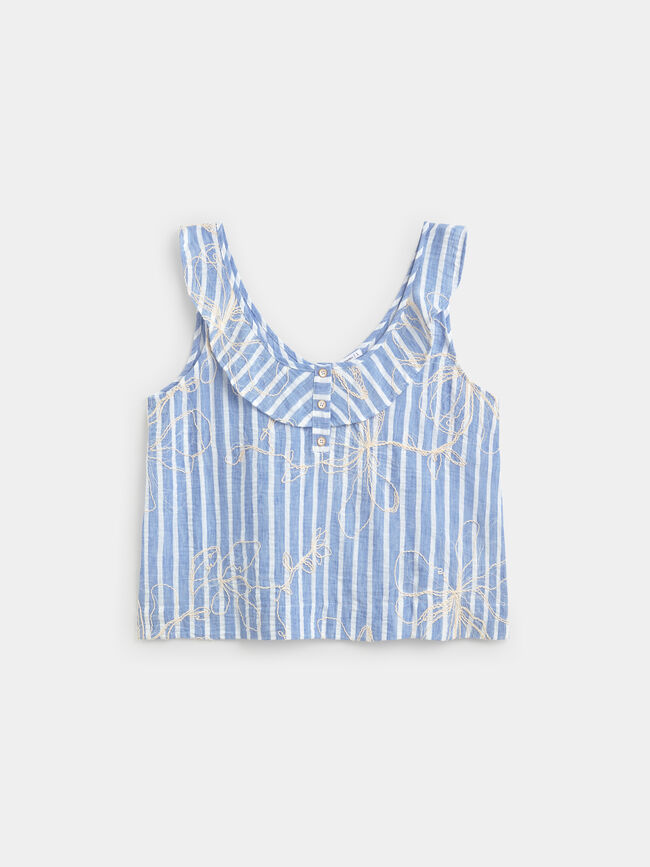 BLUSA RAYAS Y BORDADOS Azul Sky