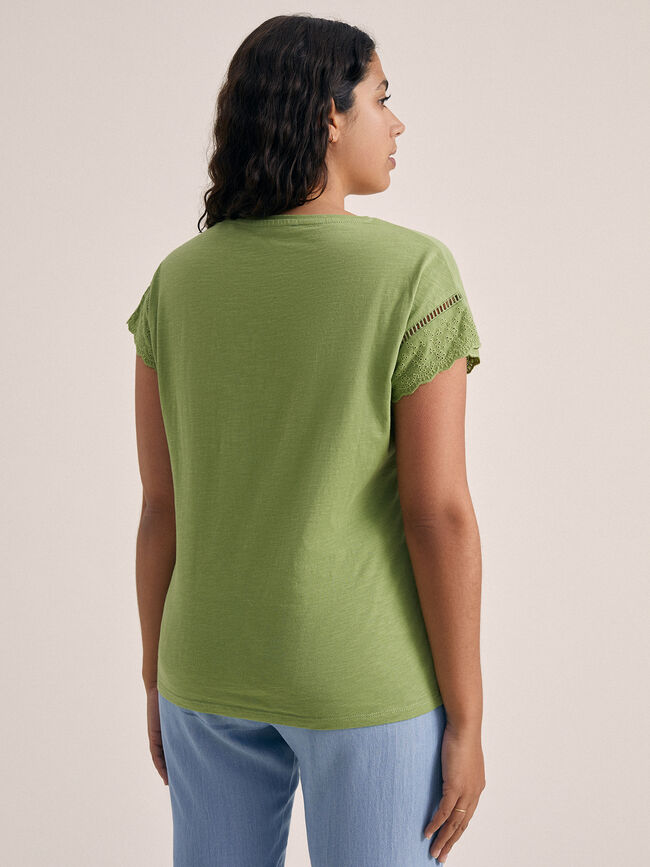 Camiseta bordado mangas 100% algodón kaki claro