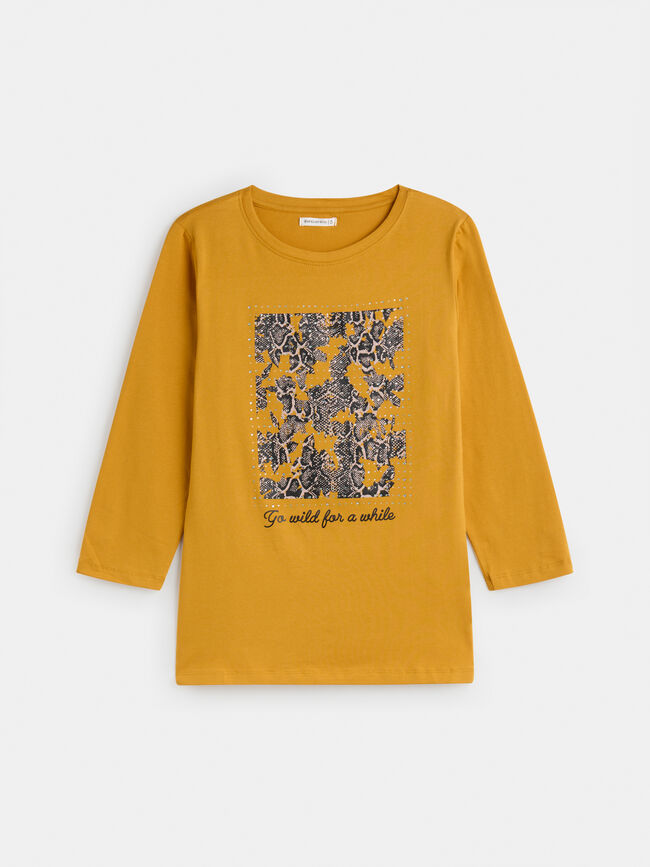 CAMISETA BRILLOS ESTAMPADA Mostaza Oscuro