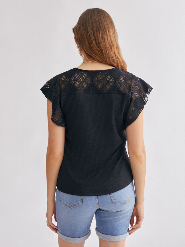 Camiseta manga encaje Negro