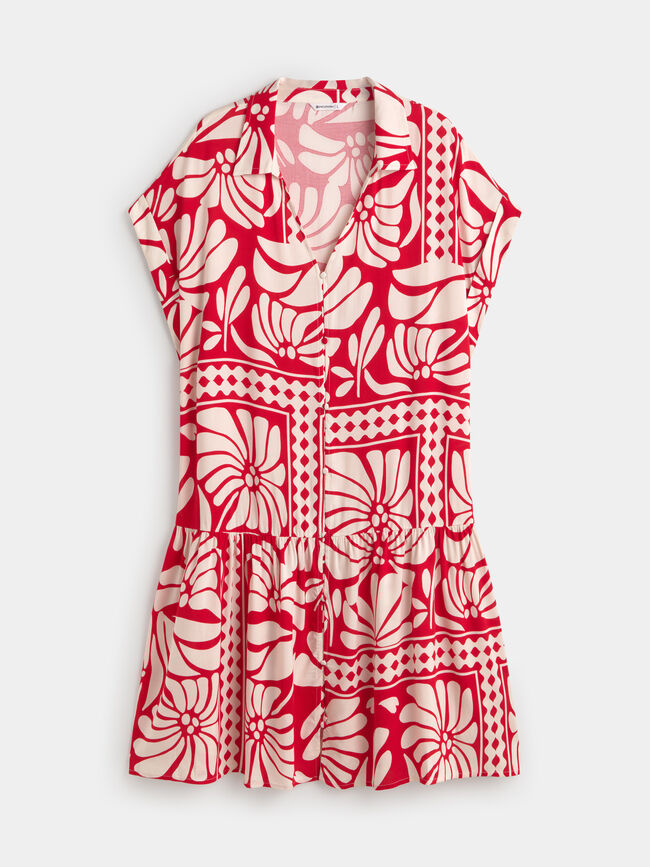 VESTIDO CORTO ESTAMPADO Rojo Flama