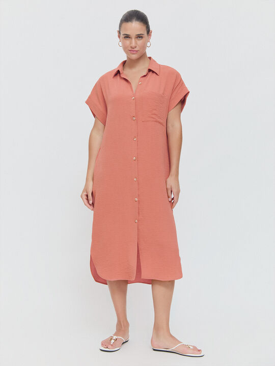 VESTIDO CAMISERO MIDI Rosa Polvo image number null